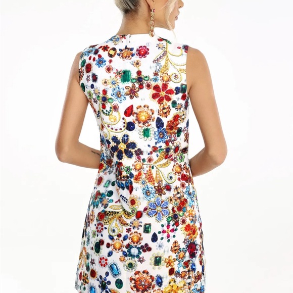 Bella Barnett NWT Gio Diamante Mini Dress Colorful Gemstones XS-needs New Zipper - Picture 2 of 8